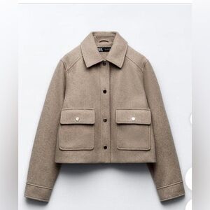 Zara Cropped Button Jacket in Taupe Brown